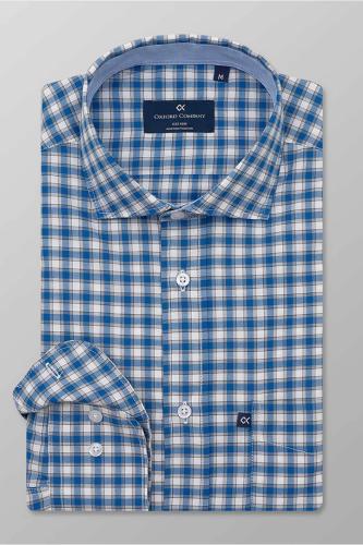 Oxford Company ανδρικό πουκάμισο με καρό σχέδιο Regular Fit - S136-RU20.01 Μπλε Ανοιχτό L